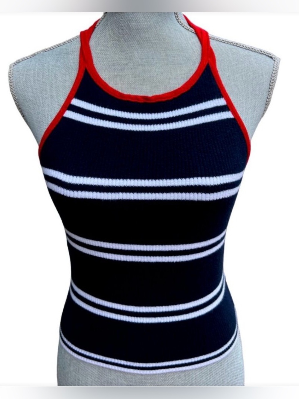 Hollister Navy and White Striped Halter Tank with Red Trim